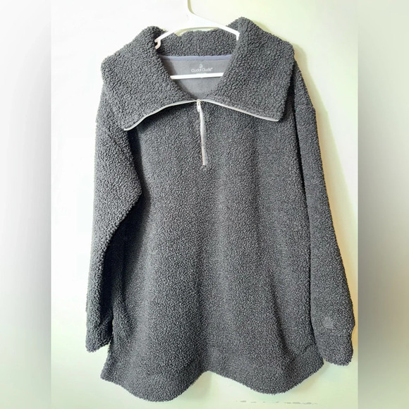 Cuddl Duds Women’s Heavy‎ Weight Sherpa Quarter Zip Pullover Black Large - Picture 1 of 8